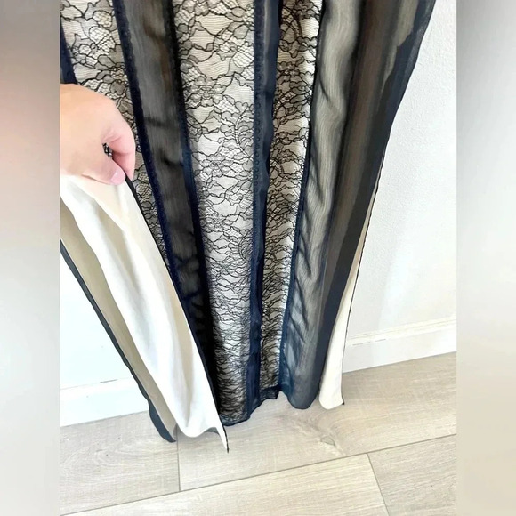 Alice + Olivia Kye Chiffon Lace Front Sheer Black & Nude Long Sleeve‎ Maxi Dress - Picture 7 of 15